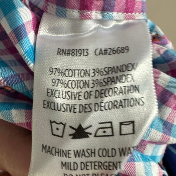 Robert Graham Plaid Short Sleeve Casual Button Down Shirt Pink and Blue Large - Picture 5 of 7